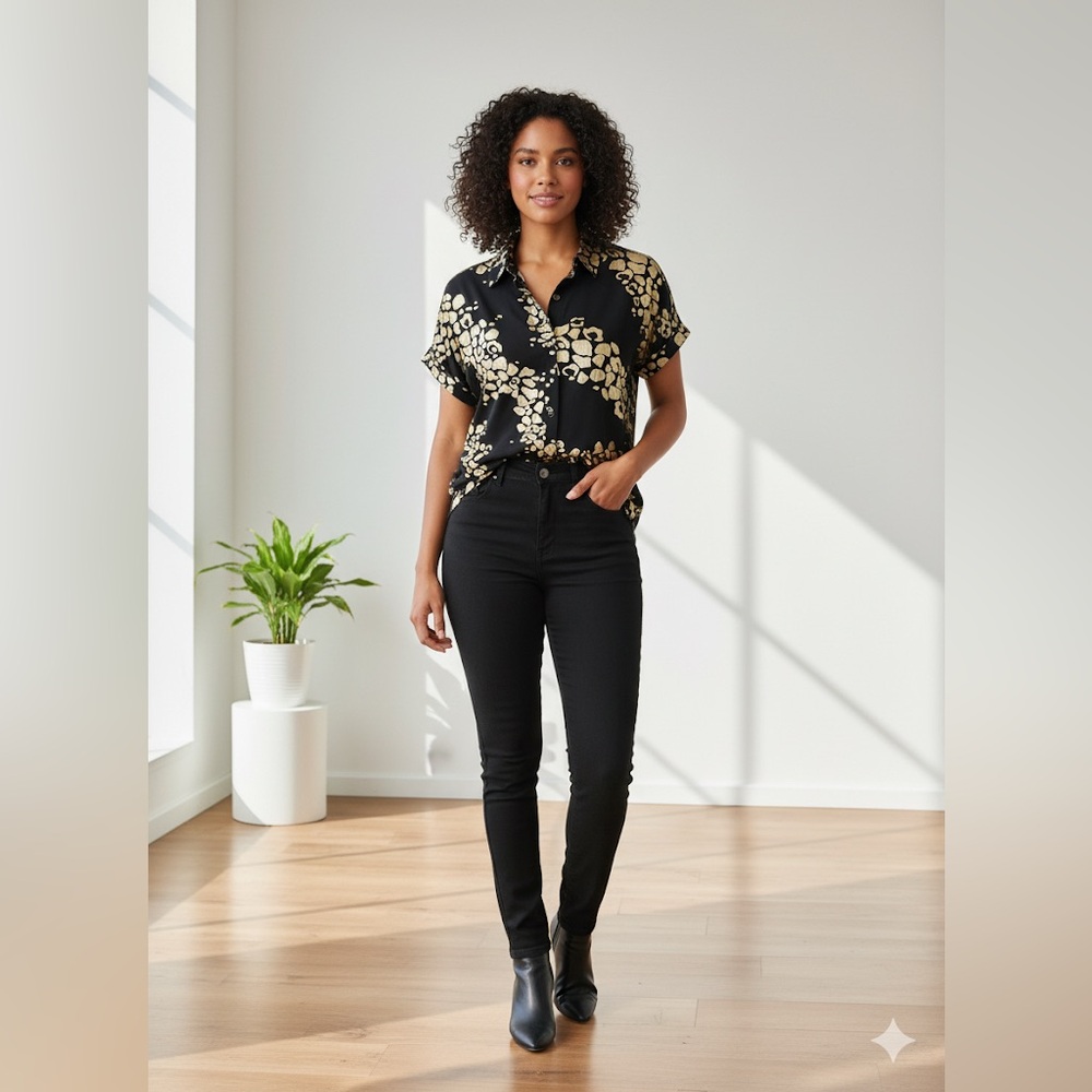 Gold and black Pop button down shirt